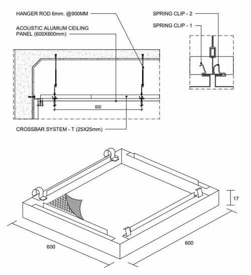 Snap-in perforated acoustic aluminum ceiling panels 600x600mm