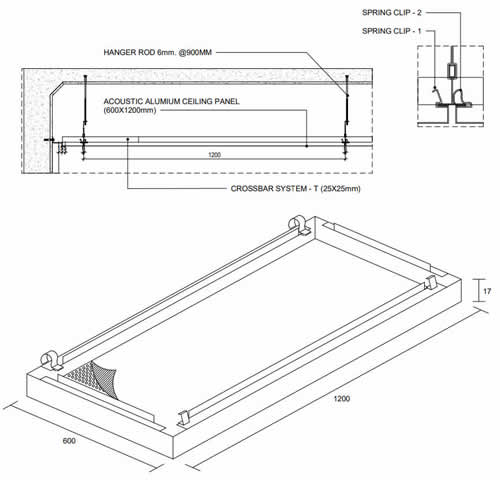 Snap-in perforated acoustic aluminum ceiling panels 600x1200mm