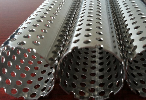 Filter tube elements of perforated stainless steel sheet